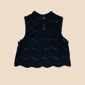 Black Mock Neck Lace Crop Top